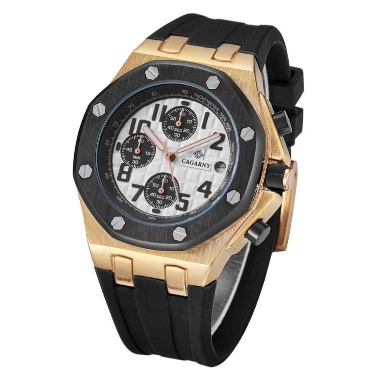 CAGARNY 6867 Six-Needle Multifunctional Quartz Sports Watch for Men(Rose Gold + White) - Silicone Strap Watches by CAGARNY | Online Shopping South Africa | PMC Jewellery | Buy Now Pay Later Mobicred