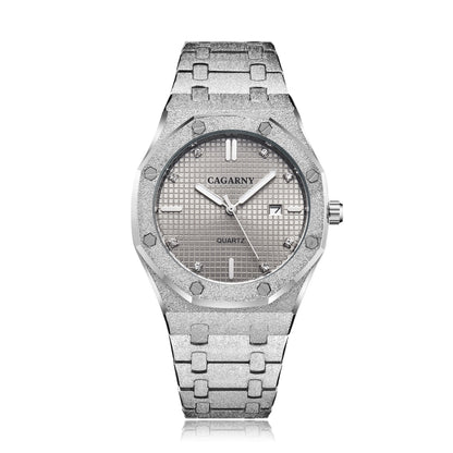 CAGARNY 6885 Simple Stone Surface Quartz Steel Band Watch For Men(Silver Shell Grey Surface) - Metal Strap Watches by CAGARNY | Online Shopping South Africa | PMC Jewellery | Buy Now Pay Later Mobicred