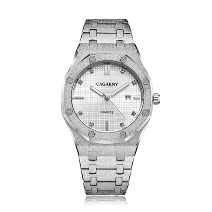 CAGARNY 6885 Simple Stone Surface Quartz Steel Band Watch For Men(Silver Shell White Surface) - Metal Strap Watches by CAGARNY | Online Shopping South Africa | PMC Jewellery | Buy Now Pay Later Mobicred