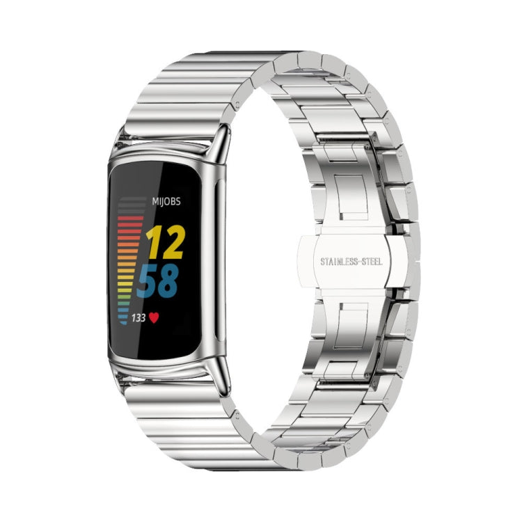 For Fitbit Charge 5 / Charge 6 Mijobs Bamboo Stainless Steel Metal Watch Band(Silver) - free shipping - PMC TechLife - Order now!