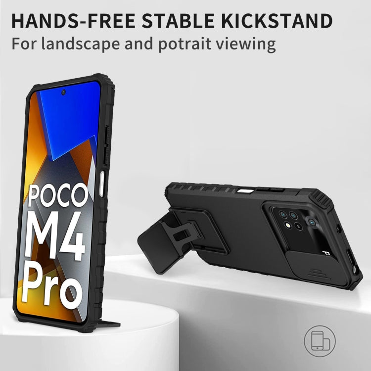 For Xiaomi Poco M4 Pro 4G Stereoscopic Holder Sliding Camshield Phone Case(Black) - free shipping - PMC TechLife - Order now!