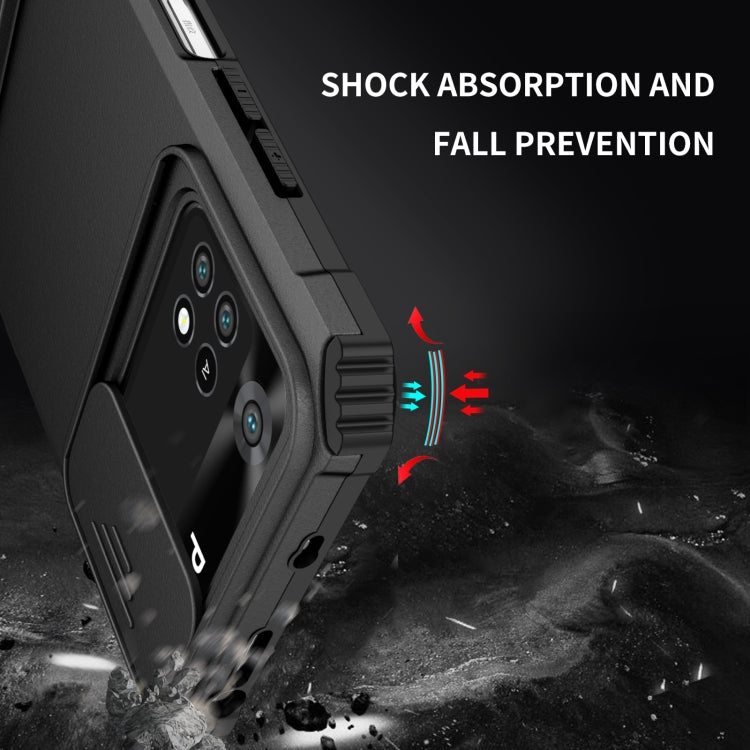 For Xiaomi Poco M4 Pro 4G Stereoscopic Holder Sliding Camshield Phone Case(Black) - free shipping - PMC TechLife - Order now!