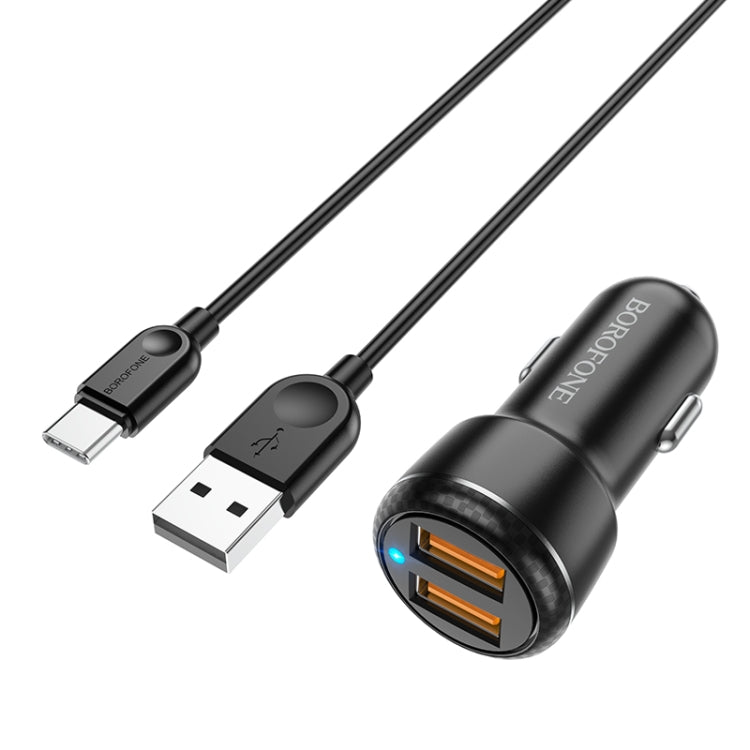 Borofone BZ17 Dual USB Ports QC3.0 Car Charger with Type-C / USB-C Charging Cable(Black) - Car Charger by Borofone | Online Shopping South Africa | PMC Jewellery