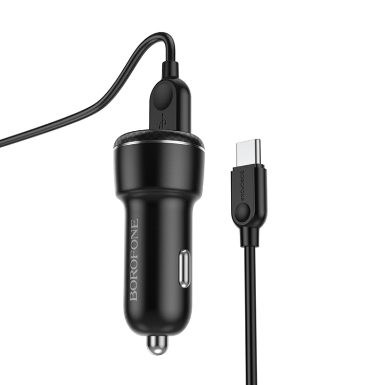 Borofone BZ17 Dual USB Ports QC3.0 Car Charger with Type-C / USB-C Charging Cable(Black) - Car Charger by Borofone | Online Shopping South Africa | PMC Jewellery