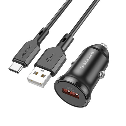 Borofone BZ18 Single USB Port QC3.0 Car Charger with Type-C / USB-C Charging Cable(Black) - Car Charger by Borofone | Online Shopping South Africa | PMC Jewellery