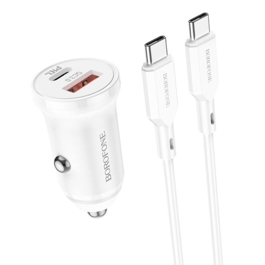Borofone BZ18A PD20W+QC3.0 Car Charger with Type-C / USB-C to Type-C / USB-C Charging Cable(White) - Car Charger by Borofone | Online Shopping South Africa | PMC Jewellery