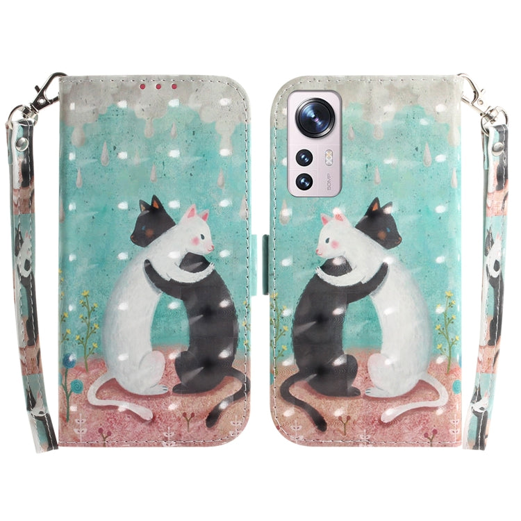 For Xiaomi 12 / 12X 3D Colored Horizontal Flip Leather Phone Case(Black White Cat) - 12 Cases by PMC Jewellery | Online Shopping South Africa | PMC Jewellery