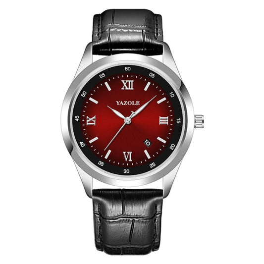 YAZOLE 552 Luminous Pointer Calendar Waterproof Quartz Watch(Roman+Red+Black) - Leather Strap Watches by YAZOLE | Online Shopping South Africa | PMC Jewellery | Buy Now Pay Later Mobicred