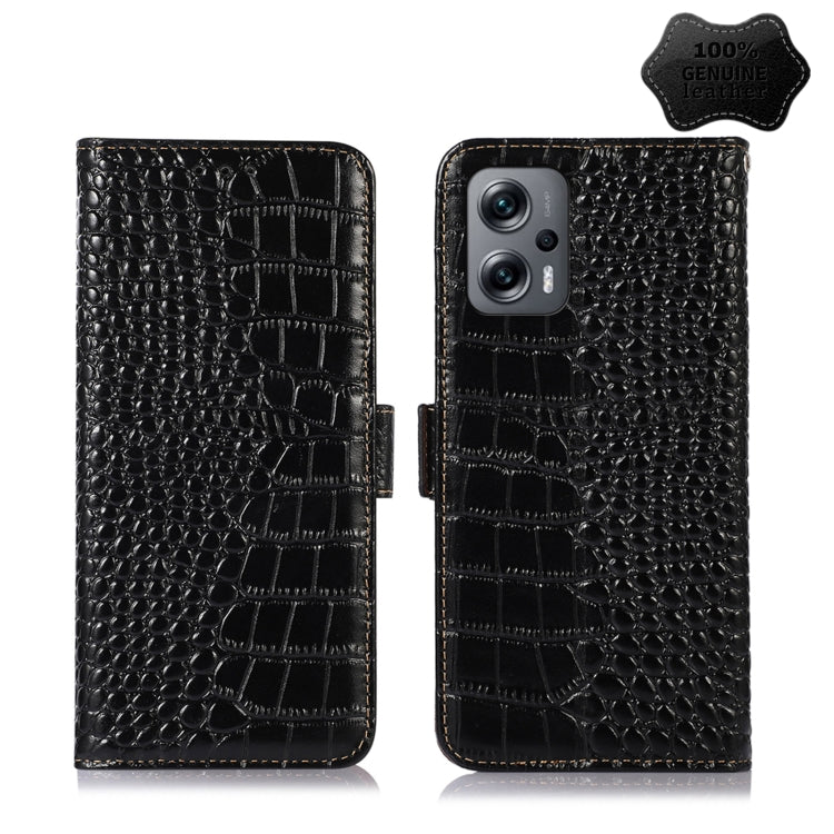For Xiaomi Redmi Note 11T Pro Crocodile Top Layer Cowhide Leather Phone Case(Black) - Xiaomi Cases by PMC TechLife | Online Shopping South Africa | PMC TechLife