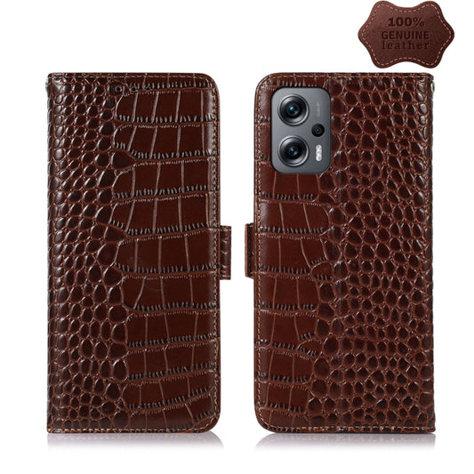 For Xiaomi Redmi Note 11T Pro Crocodile Top Layer Cowhide Leather Phone Case(Brown) - Xiaomi Cases by PMC Jewellery | Online Shopping South Africa | PMC Jewellery