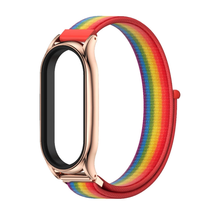 For Xiaomi Mi Band 7 / 7 NFC MIJOBS Plus Stainless Steel Case Nylon Watch Band(Rainbow Rose Gold) - Watch Bands by MIJOBS | Online Shopping South Africa | PMC Jewellery | Buy Now Pay Later Mobicred