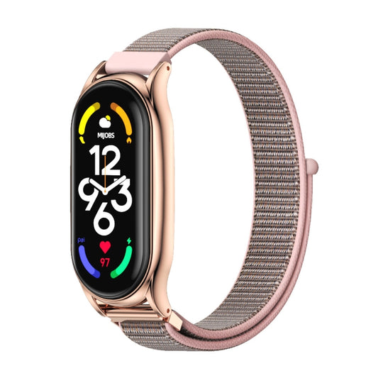 For Xiaomi Mi Band 7 / 7 NFC MIJOBS Plus Stainless Steel Case Nylon Watch Band(Pink Sand Rose Gold) - Watch Bands by MIJOBS | Online Shopping South Africa | PMC Jewellery | Buy Now Pay Later Mobicred