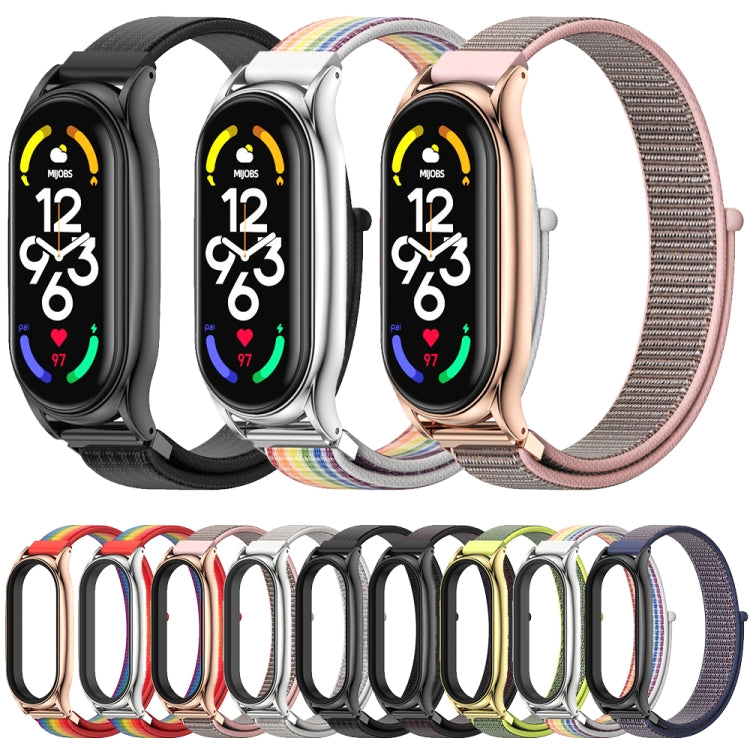 For Xiaomi Mi Band 7 / 7 NFC MIJOBS Plus Stainless Steel Case Nylon Watch Band(Colorful Silver) - Watch Bands by MIJOBS | Online Shopping South Africa | PMC Jewellery | Buy Now Pay Later Mobicred