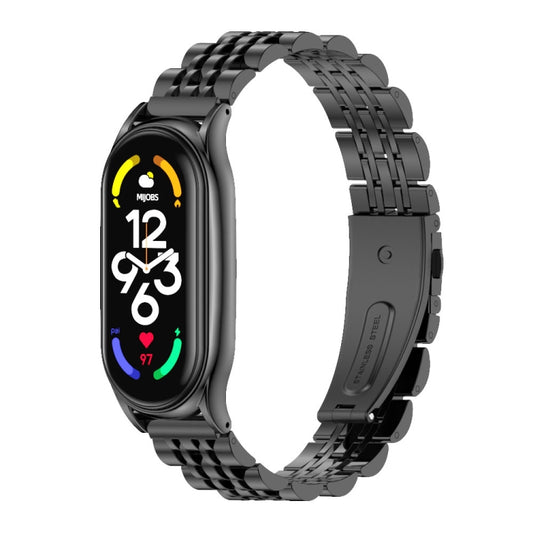 For Xiaomi Mi Band 7 / 7 NFC MIJOBS Plus Seven-bead Metal Stainless Steel Watch Band(Black) - Watch Bands by MIJOBS | Online Shopping South Africa | PMC Jewellery | Buy Now Pay Later Mobicred