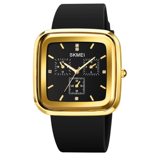 SKMEI 1902 Stainless Steel Buckle Silicone Strap Waterproof Quartz Watch(Gold + Black) - Silicone Strap Watches by SKMEI | Online Shopping South Africa | PMC Jewellery | Buy Now Pay Later Mobicred