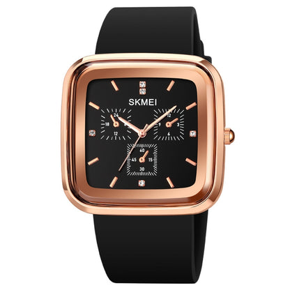 SKMEI 1902 Stainless Steel Buckle Silicone Strap Waterproof Quartz Watch(Rose Gold + Black) - Silicone Strap Watches by SKMEI | Online Shopping South Africa | PMC Jewellery | Buy Now Pay Later Mobicred