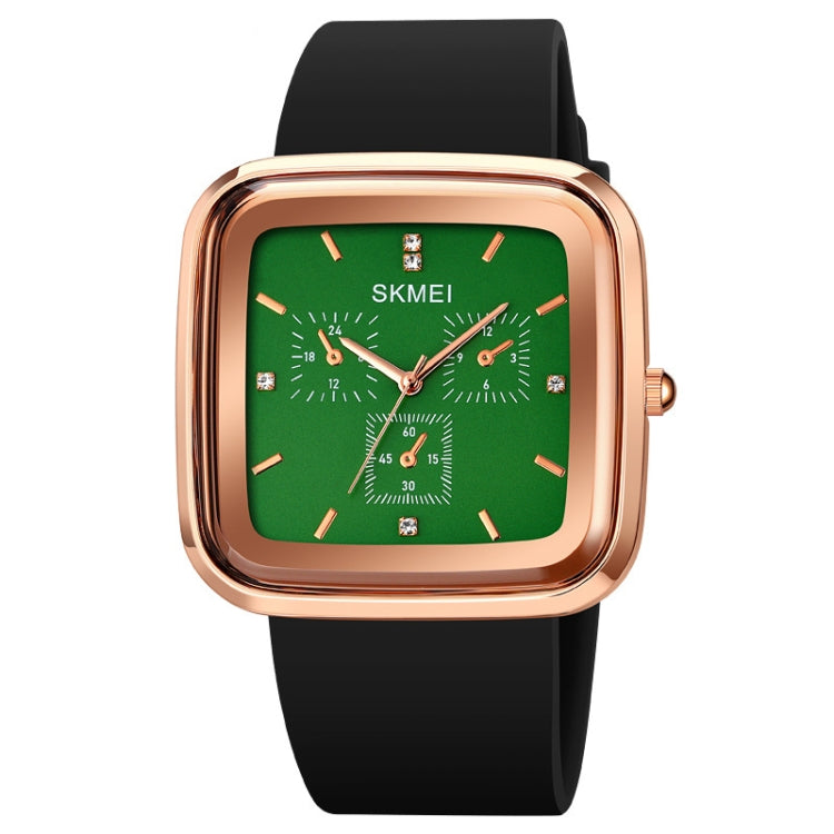 SKMEI 1902 Stainless Steel Buckle Silicone Strap Waterproof Quartz Watch(Rose Gold + Green) - Silicone Strap Watches by SKMEI | Online Shopping South Africa | PMC Jewellery | Buy Now Pay Later Mobicred