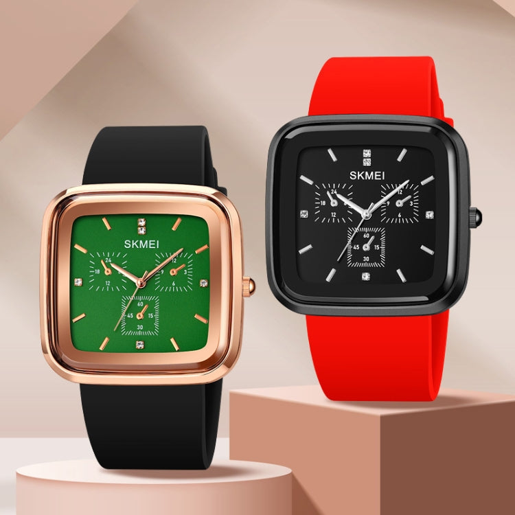 SKMEI 1902 Stainless Steel Buckle Silicone Strap Waterproof Quartz Watch(Rose Gold + Green) - Silicone Strap Watches by SKMEI | Online Shopping South Africa | PMC Jewellery | Buy Now Pay Later Mobicred