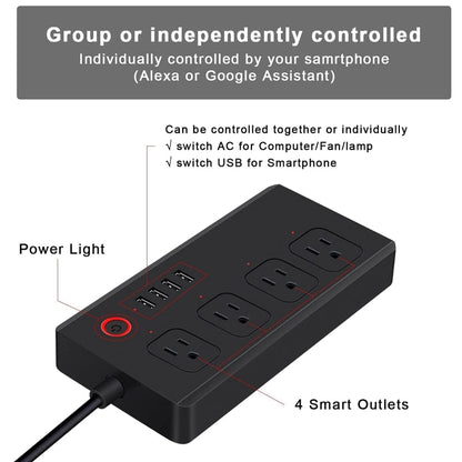 ZigBee 10A SM-SO301-U 2500W 4 Holes + 4 USB Smart Power Strip, US Plug(Black) - Smart Socket by PMC Jewellery | Online Shopping South Africa | PMC Jewellery