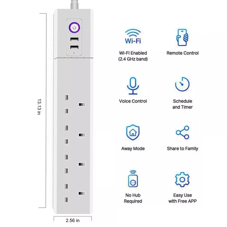 WiFi 10A SM-SO306-K 4 Holes + 2 USB Multi-purpose Smart Power Strip, UK Plug - Smart Socket by PMC TechLife | Online Shopping South Africa | PMC TechLife