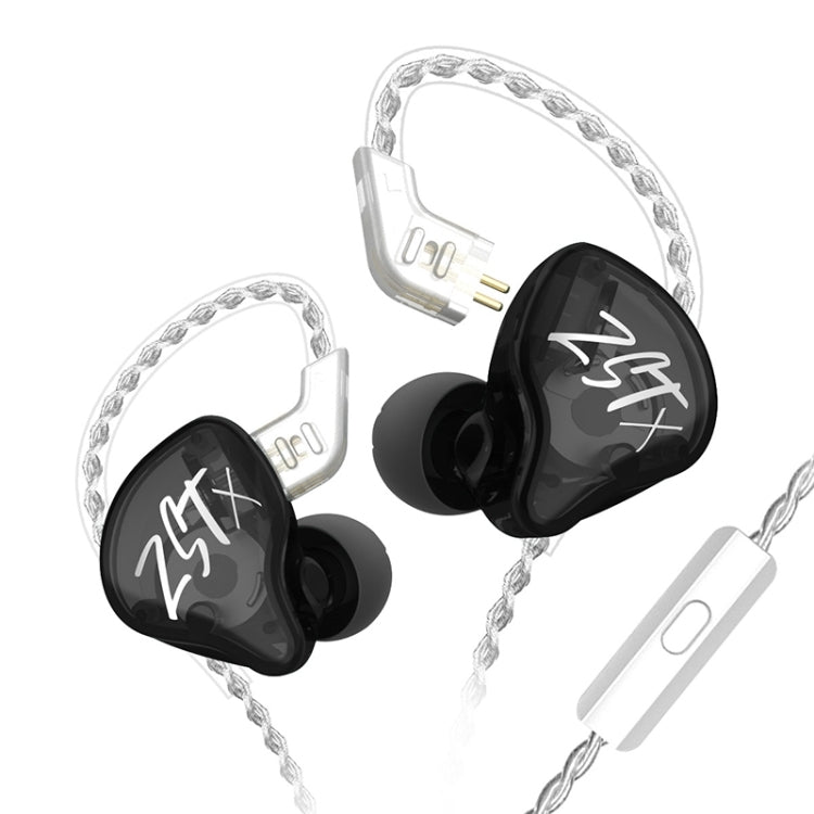 KZ-ZST X 1.25m Ring Iron Hybrid Driver In-Ear Noise Cancelling Earphone, Style:With Microphone(Black) - In Ear Wired Earphone by KZ | Online Shopping South Africa | PMC Jewellery | Buy Now Pay Later Mobicred