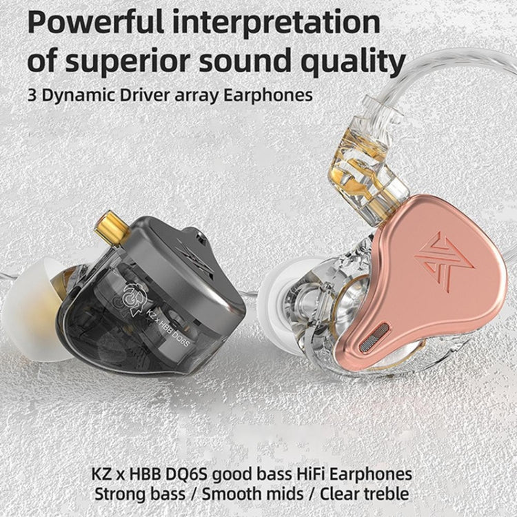 KZ-DQ6S 1.2m Three-Unit Dynamic Subwoofer In-Ear Headphones, Style:Without Microphone(Pink) - In Ear Wired Earphone by KZ | Online Shopping South Africa | PMC Jewellery | Buy Now Pay Later Mobicred