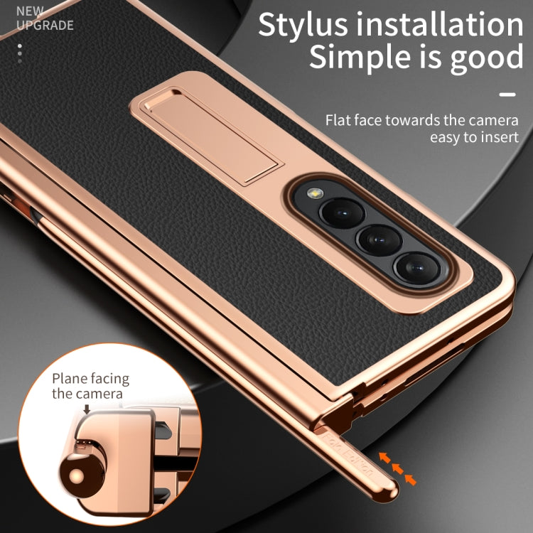 For Samsung Galaxy Z Fold4 Litchi Texture Leather Hinged Electroplated Phone Case with Pen(Black) - free shipping - PMC TechLife - Order now!