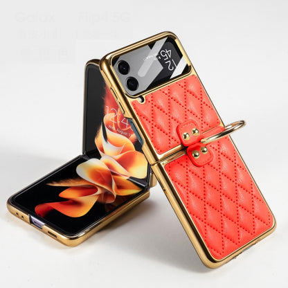 For Samsung Galaxy Z Flip4 GKK Integrated Plating + Leather Phone Case with Ring(Orange) - Galaxy Z Flip4 5G Cases by GKK | Online Shopping South Africa | PMC Jewellery