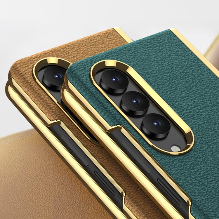 For Samsung Galaxy Z Fold4 GKK Electroplating Leather Surface Phone Case(Gold Green) - Galaxy Z Fold4 5G Cases by GKK | Online Shopping South Africa | PMC Jewellery