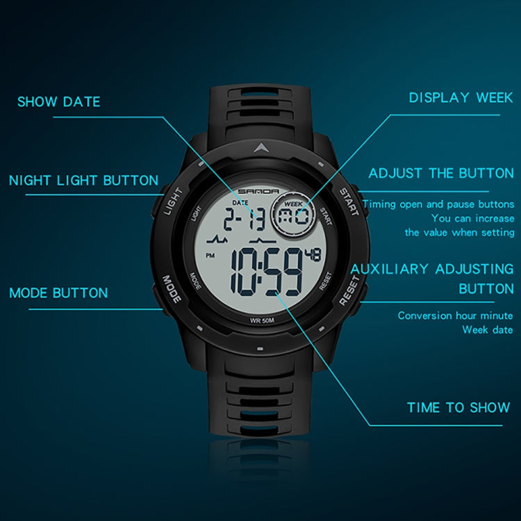 SANDA 2125 Luminous Waterproof Dual Display Electronic Watch(Blue) - Silicone Strap Watches by SANDA | Online Shopping South Africa | PMC Jewellery | Buy Now Pay Later Mobicred