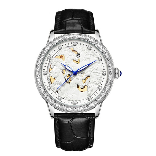 SANDA 7011 Leather Strap Luminous Waterproof Mechanical Watch(Black Silver) - Leather Strap Watches by SANDA | Online Shopping South Africa | PMC Jewellery | Buy Now Pay Later Mobicred