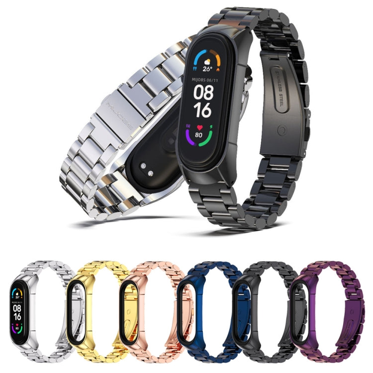 For Xiaomi Mi Band 6 / 6 NFC MIJOBS TF2 Tri-Bead Stainless Steel Watch Band(Silver) - Watch Bands by MIJOBS | Online Shopping South Africa | PMC Jewellery | Buy Now Pay Later Mobicred