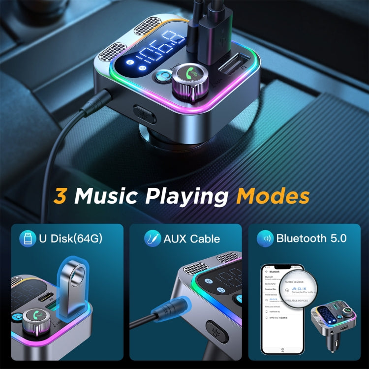 JOYROOM JR-CL16 48W Bluetooth 5.0 Car Wireless FM Transmitter(Silver) - Bluetooth Car Kits by JOYROOM | Online Shopping South Africa | PMC Jewellery | Buy Now Pay Later Mobicred