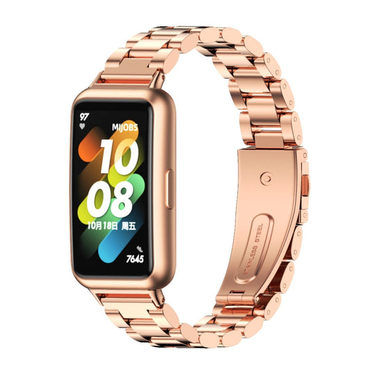 For Huawei Band 7 / 7 NFC MIJOBS Three-Bead Metal Stainless Steel Watch Band(Rose Gold) - Watch Bands by MIJOBS | Online Shopping South Africa | PMC Jewellery | Buy Now Pay Later Mobicred