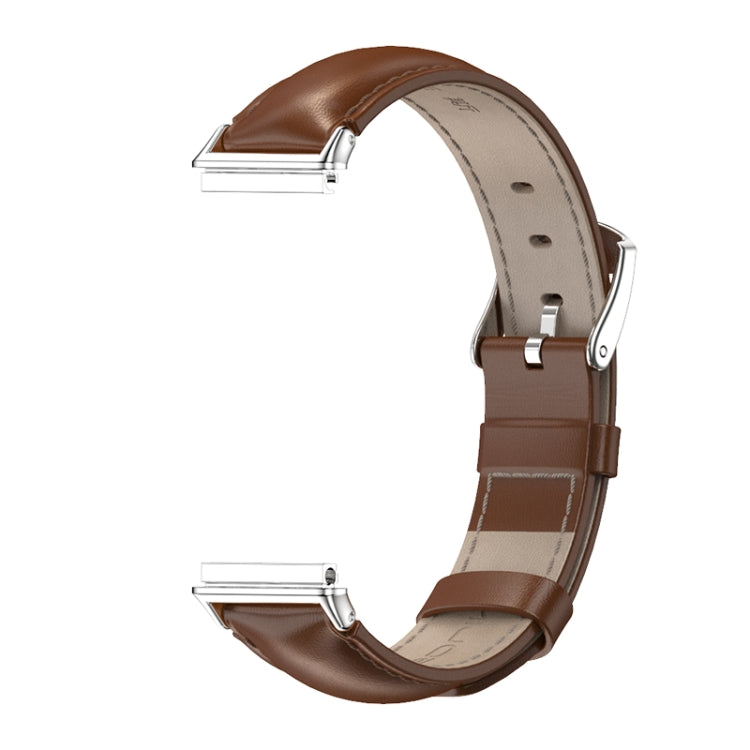 For Huawei Band 7 / 7 NFC MIJOBS Cowhide Leather Watch Band(Brown Silver) - Watch Bands by MIJOBS | Online Shopping South Africa | PMC Jewellery | Buy Now Pay Later Mobicred