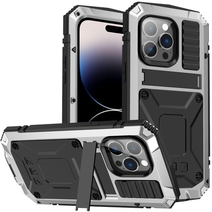 For iPhone 14 Pro Max R-JUST Shockproof Waterproof Dust-proof Case with Holder (Silver) - iPhone 14 Pro Max Cases by R-JUST | Online Shopping South Africa | PMC Jewellery | Buy Now Pay Later Mobicred