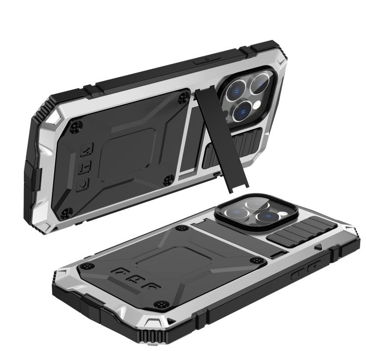 For iPhone 14 Pro Max R-JUST Shockproof Waterproof Dust-proof Case with Holder (Silver) - iPhone 14 Pro Max Cases by R-JUST | Online Shopping South Africa | PMC Jewellery | Buy Now Pay Later Mobicred