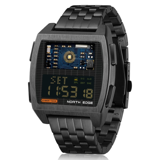 NORTH EDGE CyberTank Stainless Steel Strap Multifunctional Electronic Watch(Black) - Metal Strap Watches by NORTH EDGE | Online Shopping South Africa | PMC Jewellery | Buy Now Pay Later Mobicred