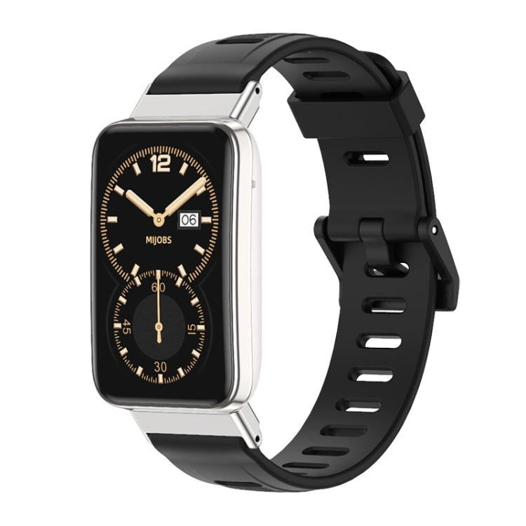 For Xiaomi Mi Band 7 Pro Mijobs Flat Hole TPU Watch Band(Black Silver) - Watch Bands by MIJOBS | Online Shopping South Africa | PMC TechLife | Buy Now Pay Later Mobicred