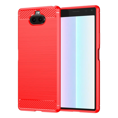 For Sony Xperia 8/8 Lite Brushed Texture Carbon Fiber TPU Phone Case(Red) - Sony Cases by PMC Jewellery | Online Shopping South Africa | PMC Jewellery