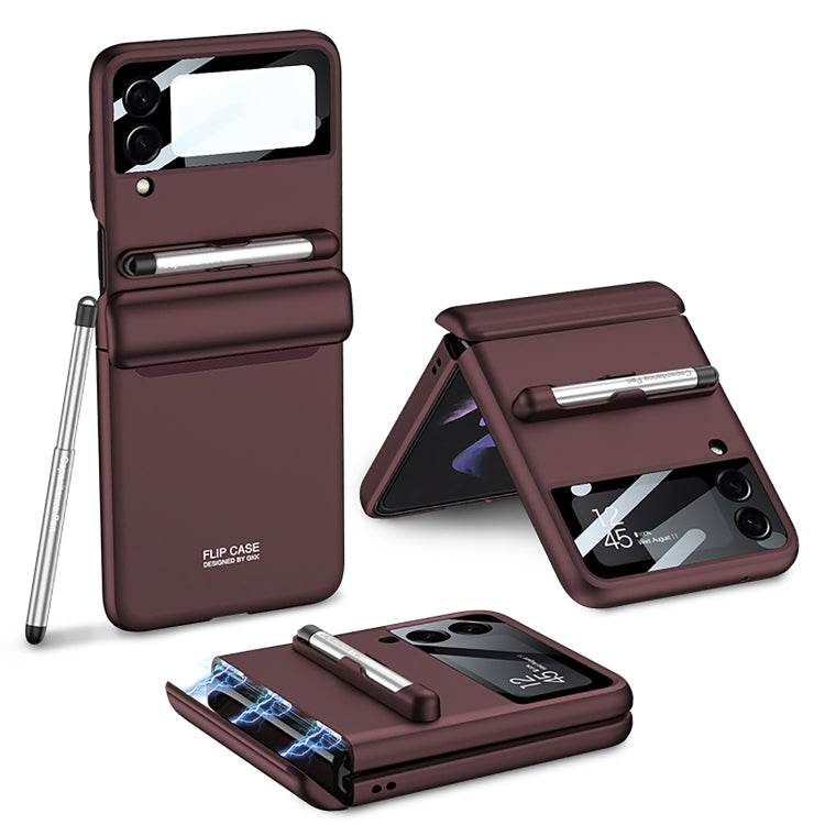 For Samsung Galaxy Z Flip4 GKK Magnetic Full Coverage Phone Flip Case with Pen(Dark Red) - Galaxy Z Flip4 5G Cases by GKK | Online Shopping South Africa | PMC Jewellery | Buy Now Pay Later Mobicred