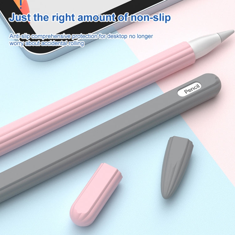 3 in 1 Striped Liquid Silicone Stylus Case with Two Tip Caps For Apple Pencil 1(Pink) - Pencil Accessories by PMC Jewellery | Online Shopping South Africa | PMC Jewellery