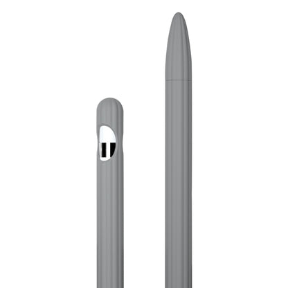 3 in 1 Striped Liquid Silicone Stylus Case with Two Tip Caps For Apple Pencil 2(Grey) - Pencil Accessories by PMC Jewellery | Online Shopping South Africa | PMC Jewellery