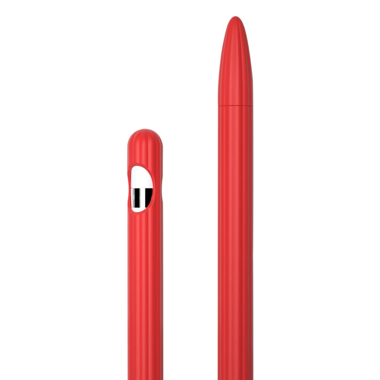 3 in 1 Striped Liquid Silicone Stylus Case with Two Tip Caps For Apple Pencil 2(Red) - Pencil Accessories by PMC Jewellery | Online Shopping South Africa | PMC Jewellery