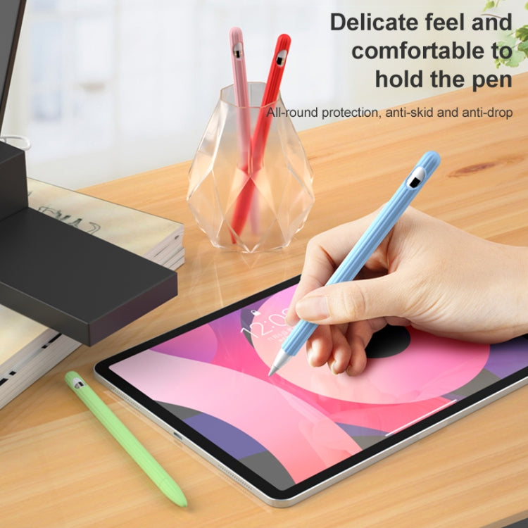 3 in 1 Striped Liquid Silicone Stylus Case with Two Tip Caps For Apple Pencil 2(Matcha Green) - Pencil Accessories by PMC Jewellery | Online Shopping South Africa | PMC Jewellery