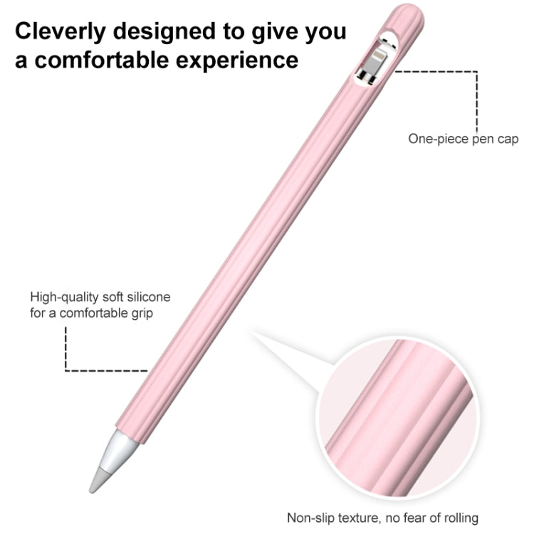 3 in 1 Striped Liquid Silicone Stylus Case with Two Tip Caps For Apple Pencil 2(Pink) - Pencil Accessories by PMC Jewellery | Online Shopping South Africa | PMC Jewellery