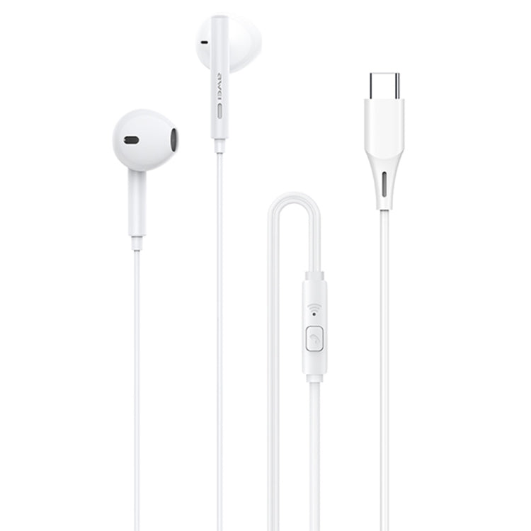 awei PC-1T 1.2m Mini Stereo Semi In-ear Earphones(White) - Type-C Earphone by awei | Online Shopping South Africa | PMC Jewellery