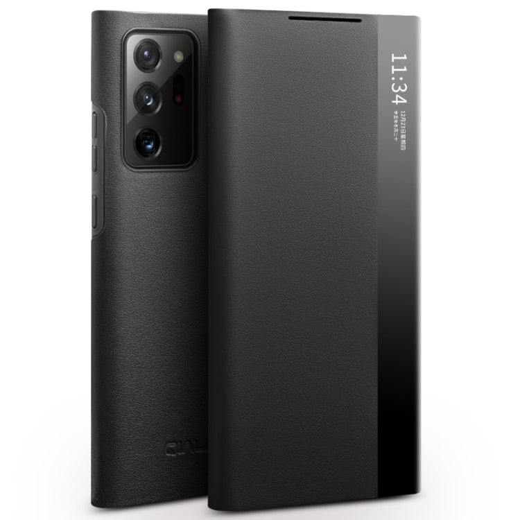 For Samsung Galaxy Note20 Ultra QIALINO Genuine Leather Side Window View Smart Phone Case(Black) - free shipping - PMC TechLife - Order now!