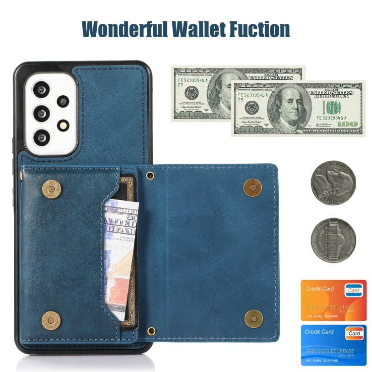 For Samsung Galaxy A52 5G/A52s 5G Three-fold RFID Leather Phone Case with Lanyard(Blue) - Galaxy Phone Cases by PMC TechLife | Online Shopping South Africa | PMC TechLife | Buy Now Pay Later Mobicred