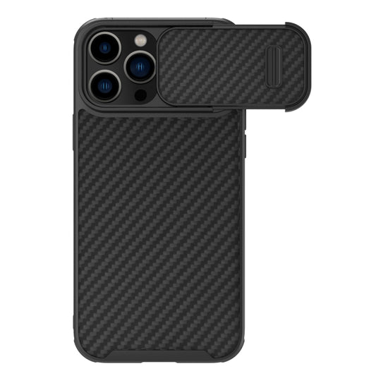 For iPhone 14 Pro NILLKIN Synthetic Fiber Camshield Magnetic Phone Case(Black) - iPhone 14 Pro Cases by NILLKIN | Online Shopping South Africa | PMC Jewellery | Buy Now Pay Later Mobicred